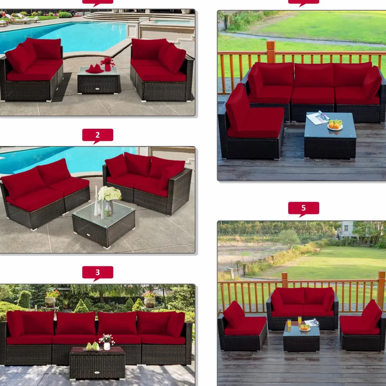 Tangkula 6-Piece Patio Furniture Set with 30" Propane Fire Pit Table