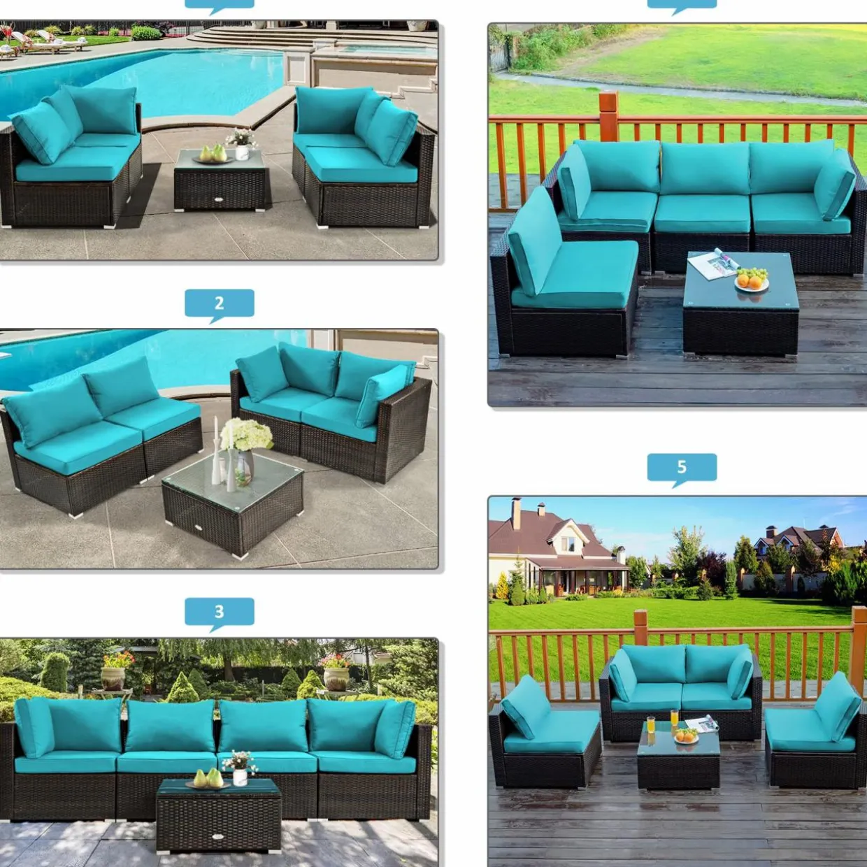 Tangkula 6-Piece Patio Furniture Set with 30" Propane Fire Pit Table