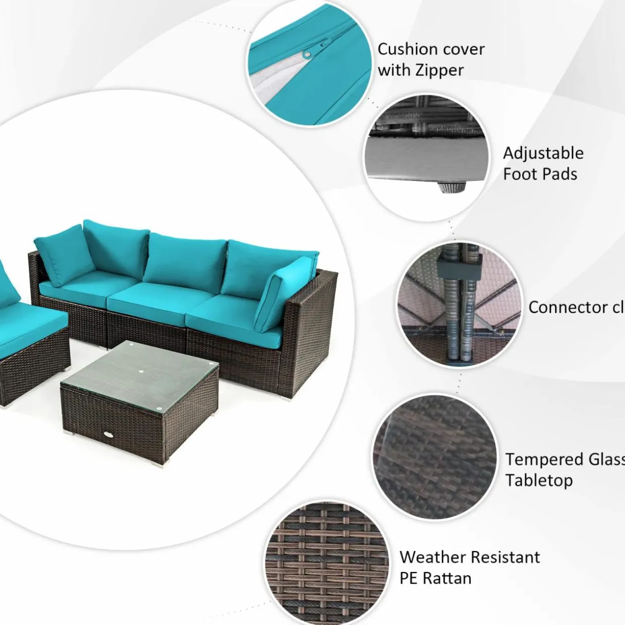 Tangkula 6-Piece Patio Furniture Set with 30" Propane Fire Pit Table