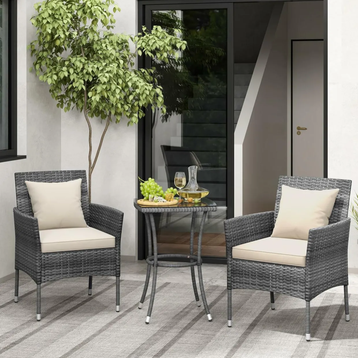 Tangkula 3-Piece Patio Furniture Set w/A Tempered Glass Table & 2 Cushioned Chairs