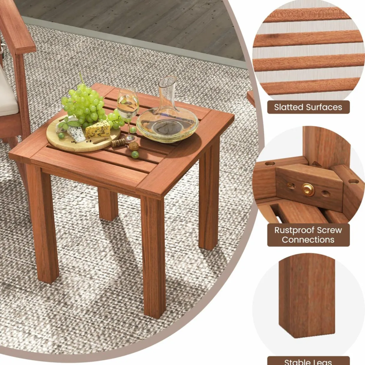 Tangkula 3-Piece Patio Furniture Set, Outdoor Bistro Set w/2 Seat Cushions, Coffee Table