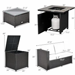 Tangkula 5-Piece Patio Furniture Set with 30 Inches Gas Fire Pit Table