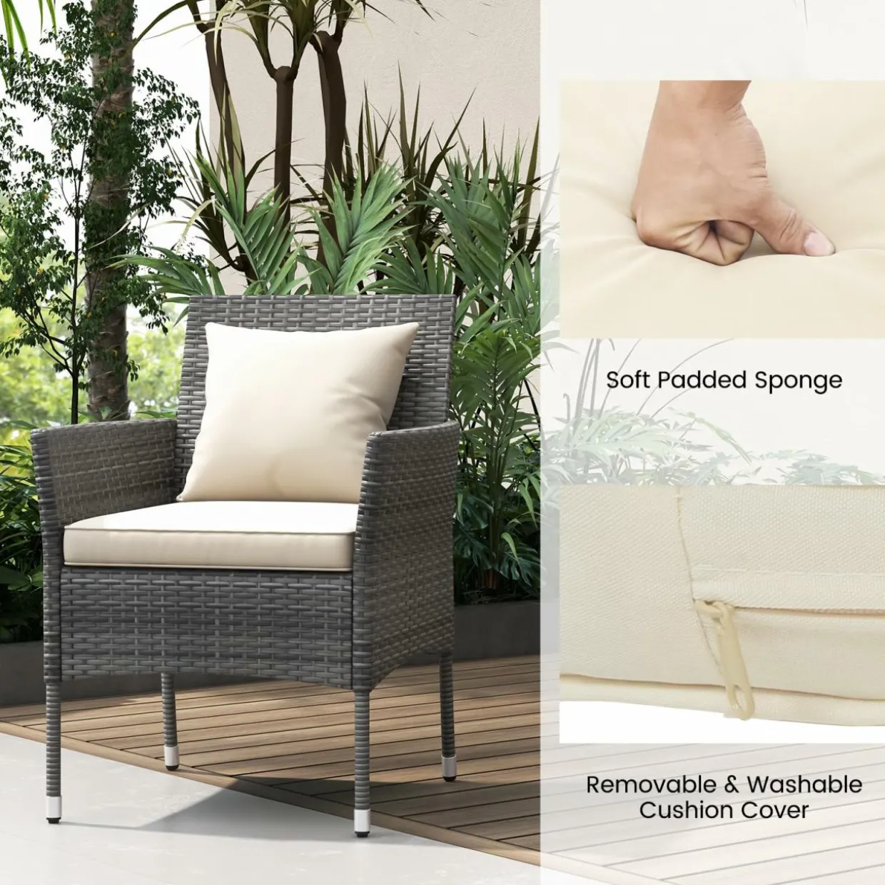 Tangkula 3-Piece Patio Furniture Set w/A Tempered Glass Table & 2 Cushioned Chairs