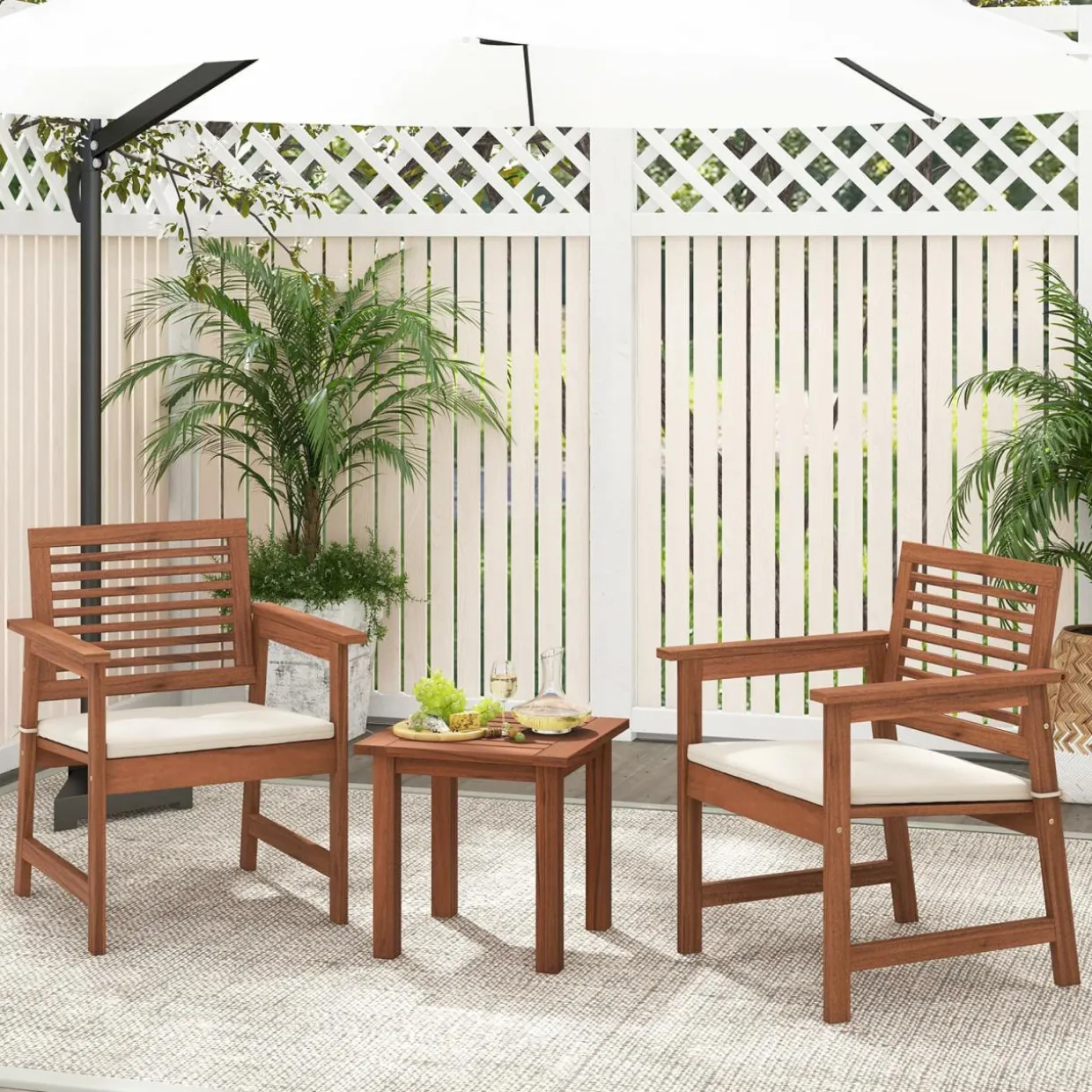 Tangkula 3-Piece Patio Furniture Set, Outdoor Bistro Set w/2 Seat Cushions, Coffee Table