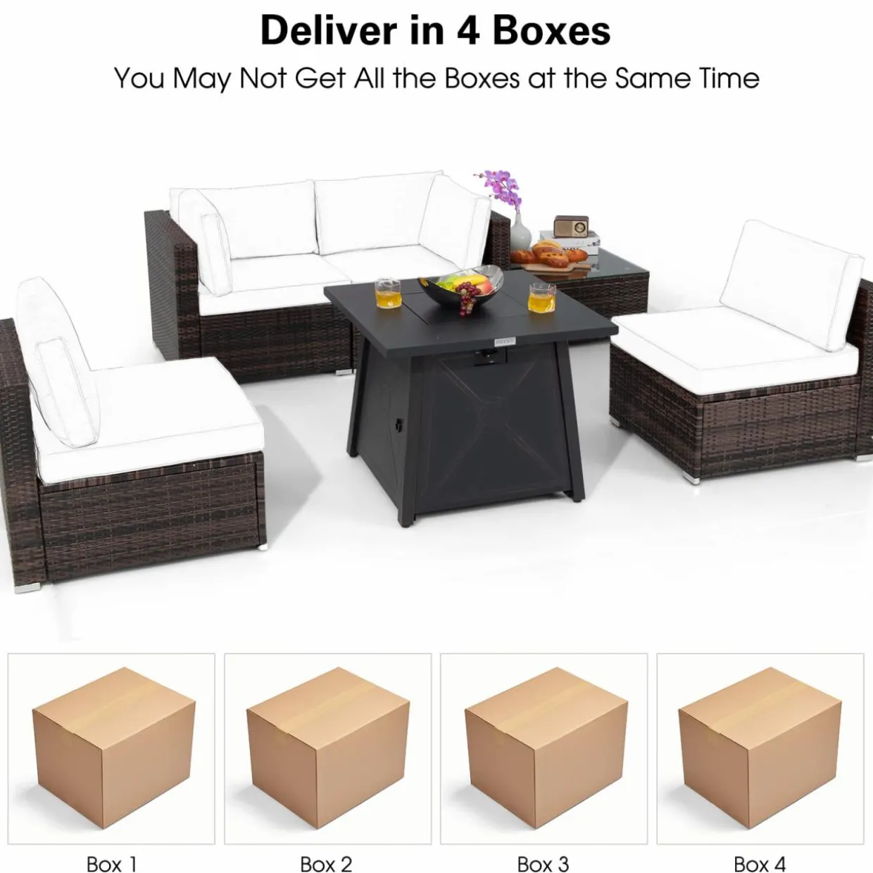 Tangkula 6-Piece Patio Furniture Set with 30" Propane Fire Pit Table
