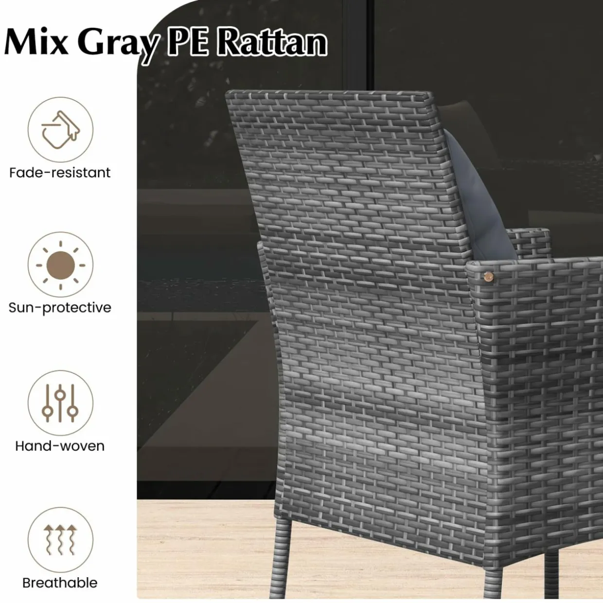 Tangkula 3-Piece Patio Furniture Set w/A Tempered Glass Table & 2 Cushioned Chairs