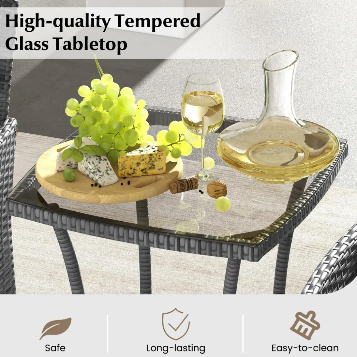 Tangkula 3-Piece Patio Furniture Set w/A Tempered Glass Table & 2 Cushioned Chairs