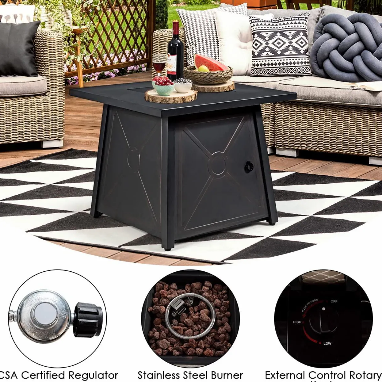 Tangkula 6-Piece Patio Furniture Set with 30" Propane Fire Pit Table