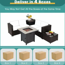 Tangkula 5-Piece Patio Furniture Set with 30 Inches Gas Fire Pit Table
