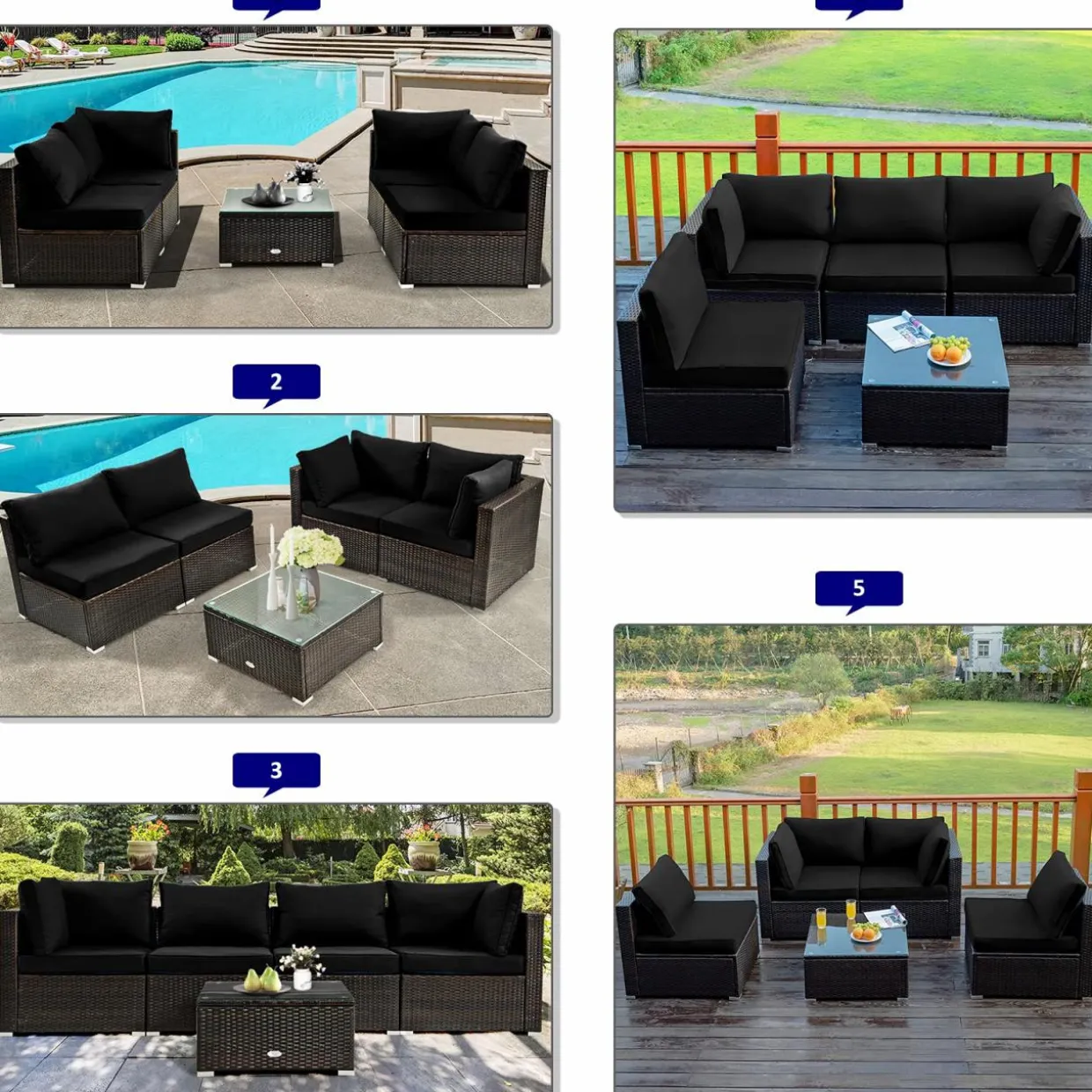Tangkula 6-Piece Patio Furniture Set with 30" Propane Fire Pit Table