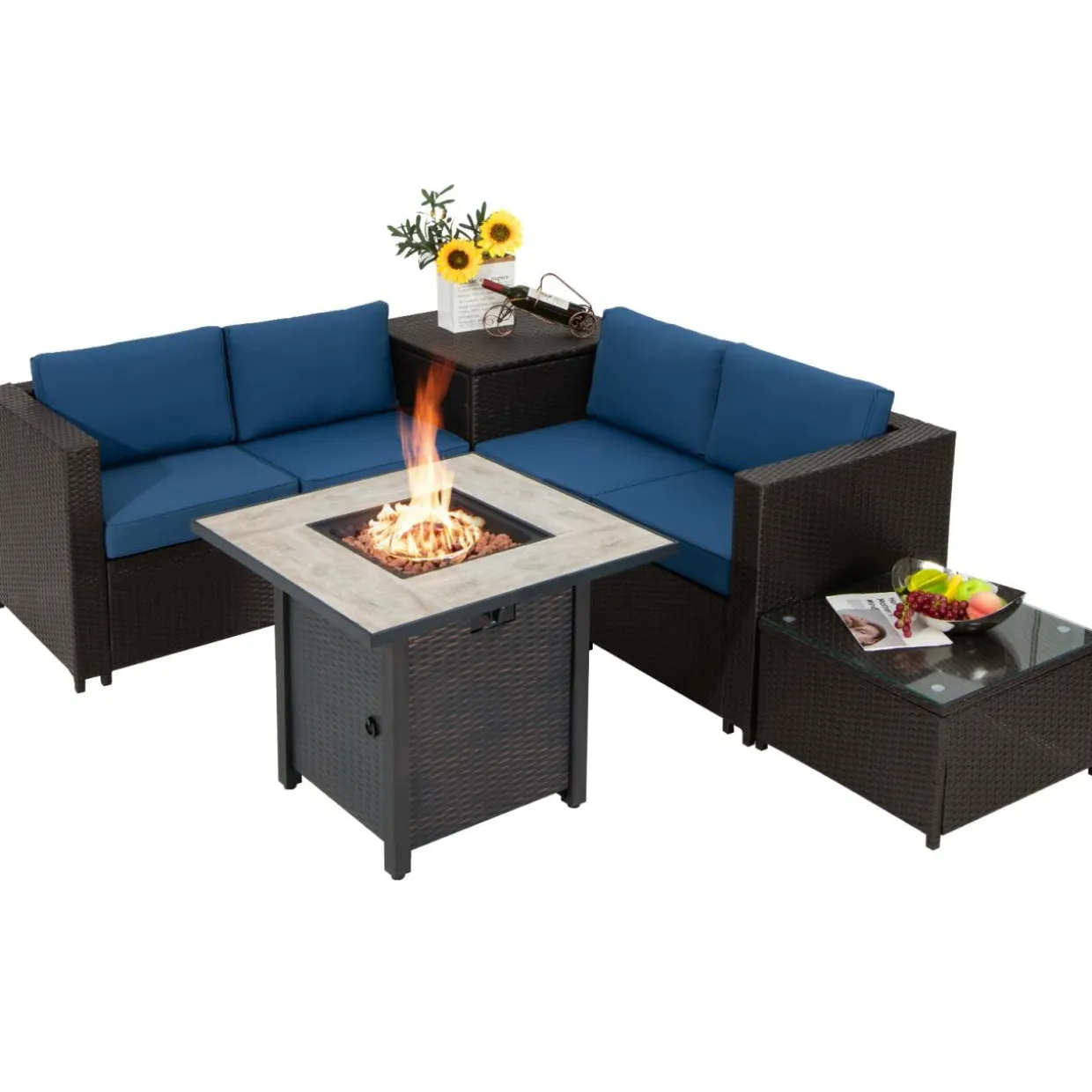 Tangkula 5-Piece Patio Furniture Set with 30 Inches Gas Fire Pit Table