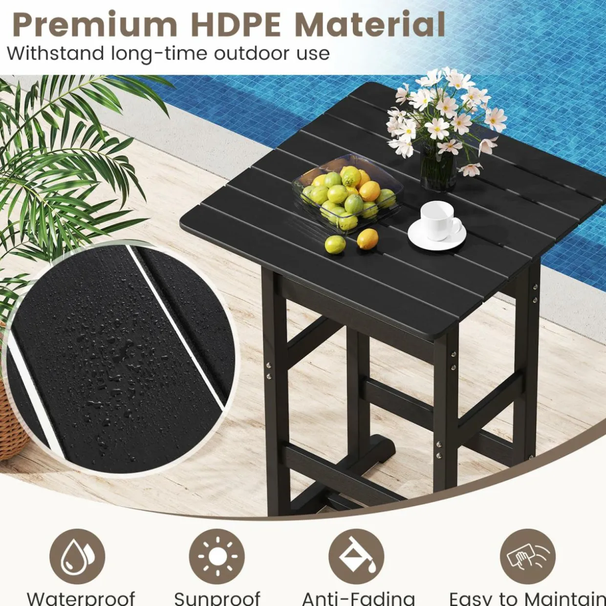 Tangkula 3-Piece Patio HDPE Bar Set