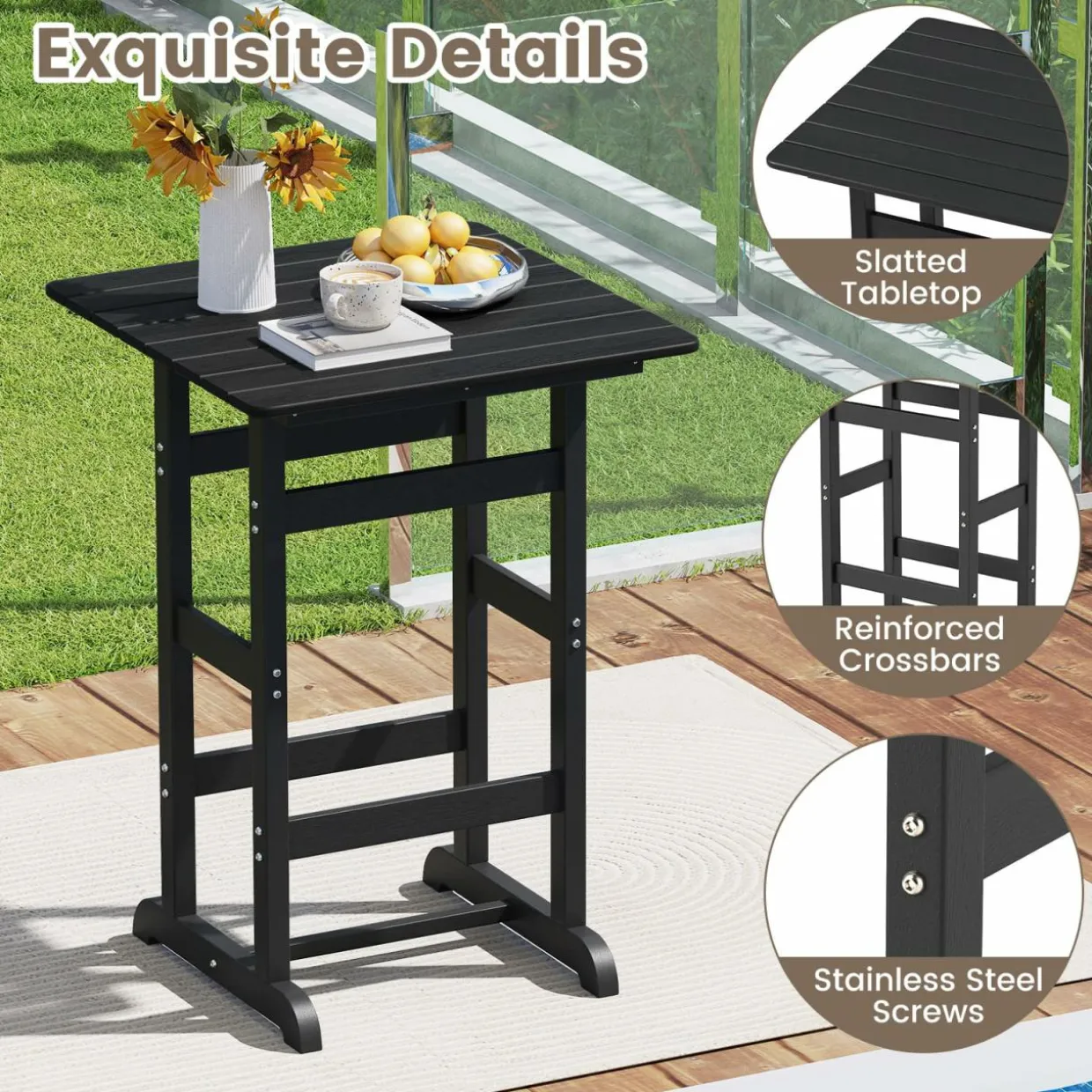 Tangkula 3-Piece Patio HDPE Bar Set