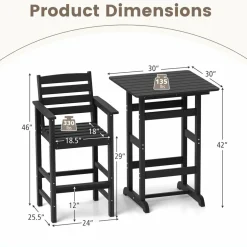 Tangkula 3-Piece Patio HDPE Bar Set