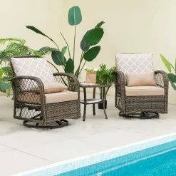 Tangkula 3-Piece Patio Swivel Rocker Set, Wicker Swivel Rocking Chairs