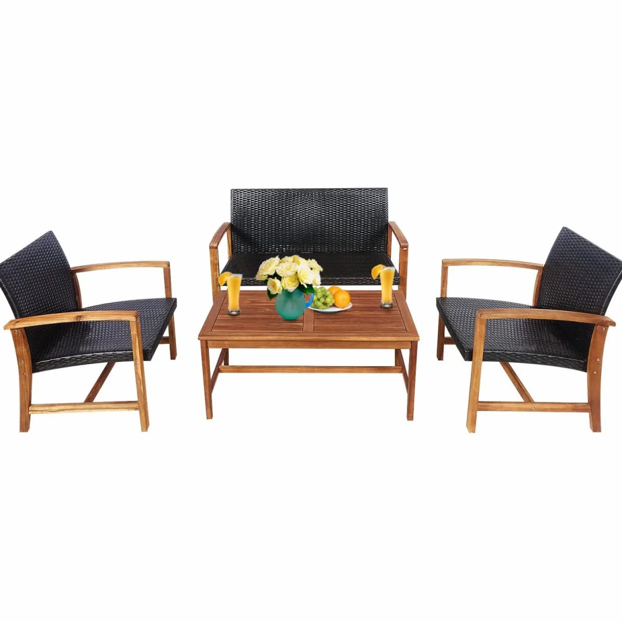 Tangkula 4-Piece PE Rattan Patio Furniture Set, Outdoor Conversation Set