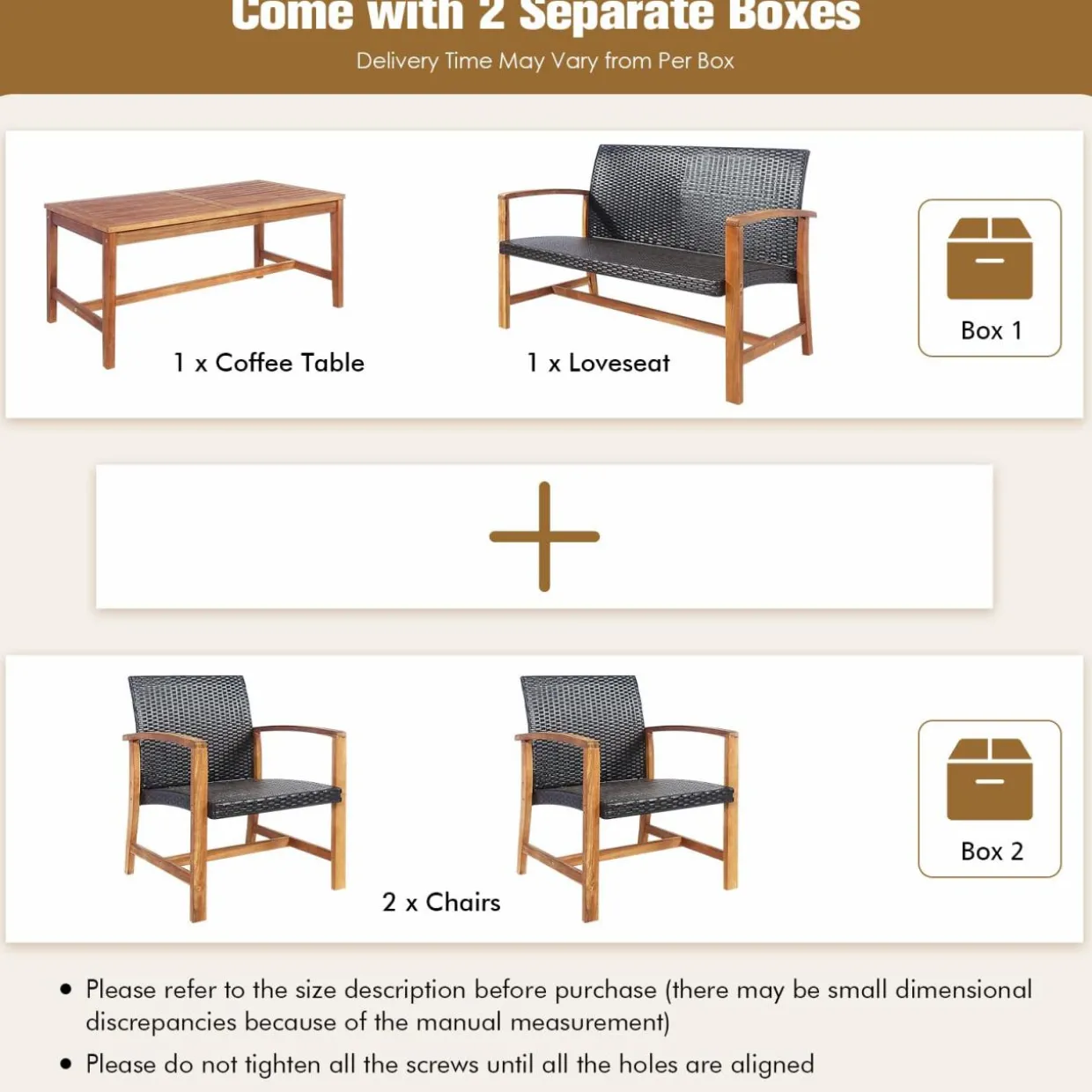 Tangkula 4-Piece PE Rattan Patio Furniture Set, Outdoor Conversation Set