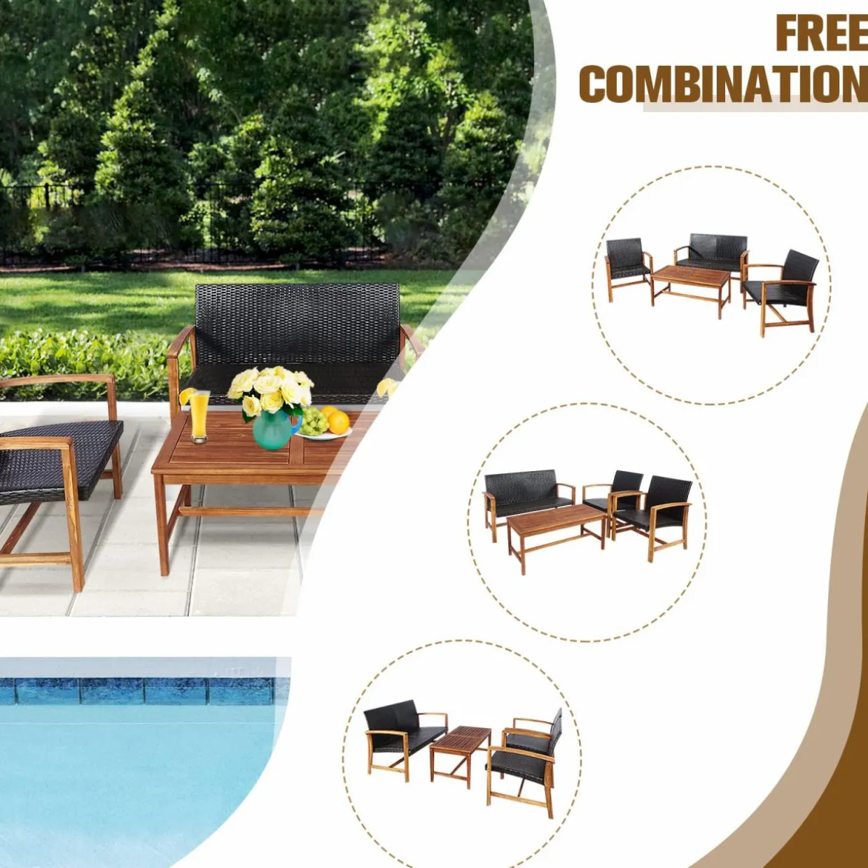 Tangkula 4-Piece PE Rattan Patio Furniture Set, Outdoor Conversation Set