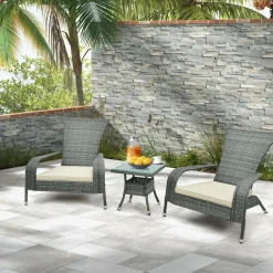 Tangkula 3-Piece Wicker Adirondack Set, Ergonomic Oversized Rattan Chairs