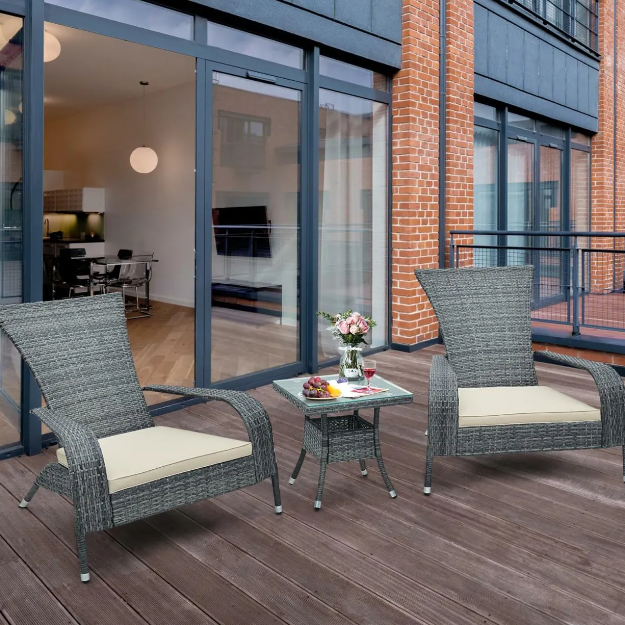 Tangkula 3-Piece Wicker Adirondack Set, Ergonomic Oversized Rattan Chairs