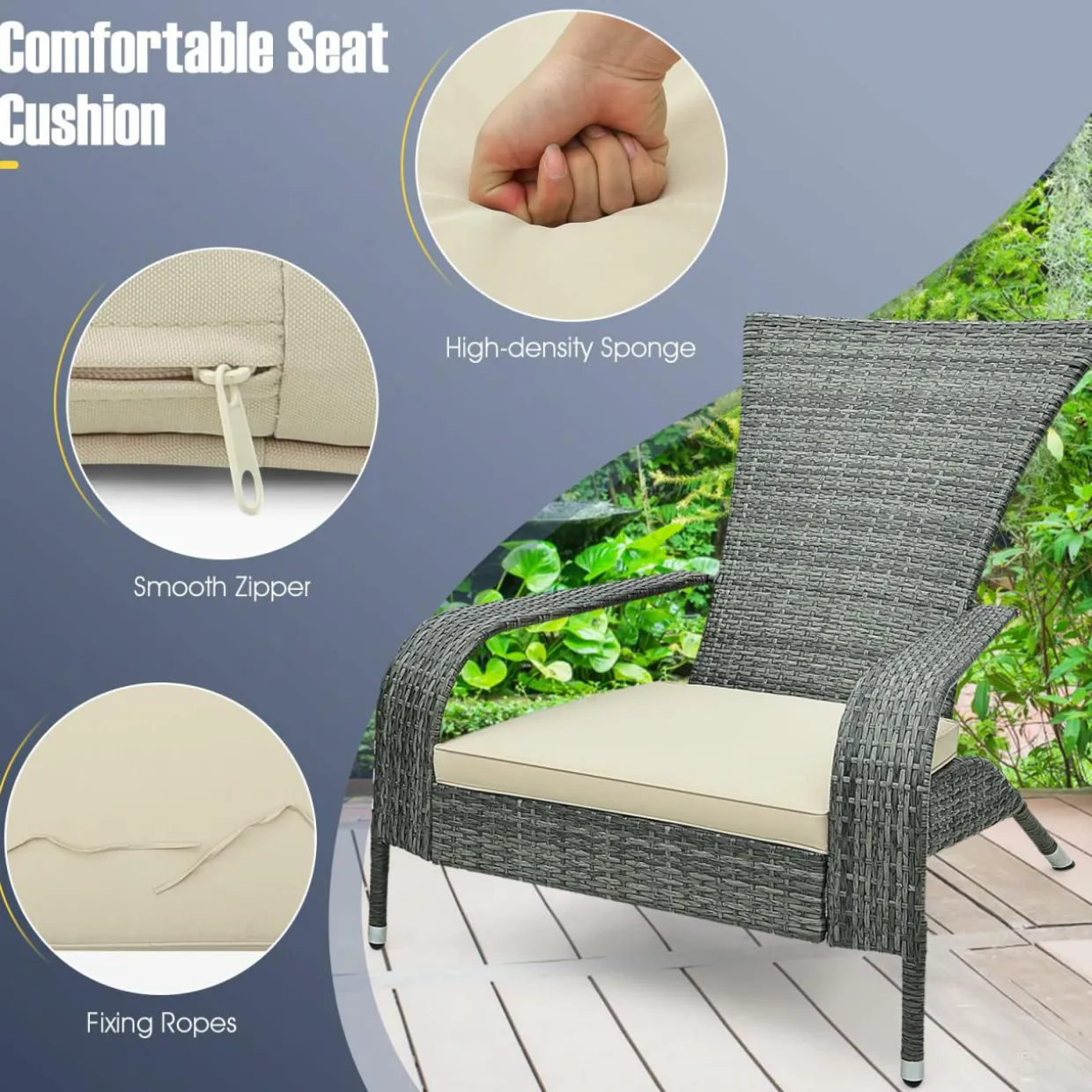 Tangkula 3-Piece Wicker Adirondack Set, Ergonomic Oversized Rattan Chairs