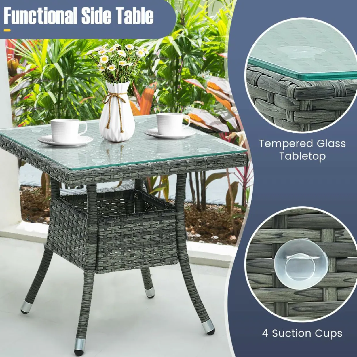 Tangkula 3-Piece Wicker Adirondack Set, Ergonomic Oversized Rattan Chairs