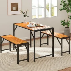 Tangkula 3-Pieces Patio Dining Set for 4 People, Outdoor Picnic Table & 2 Benches
