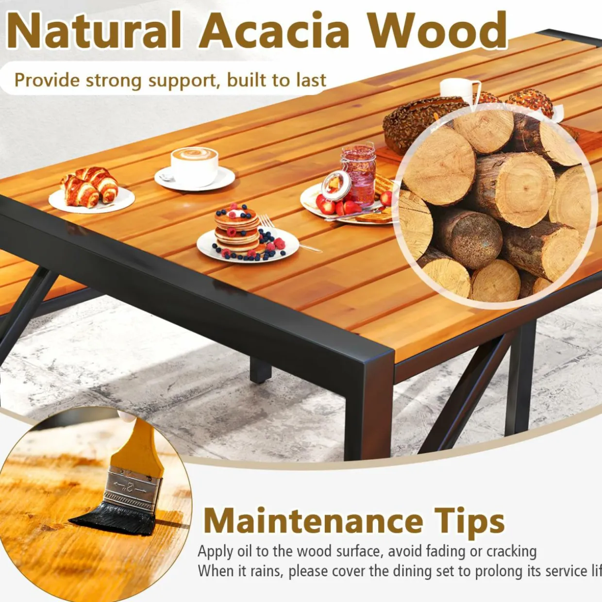 Tangkula 3-Pieces Patio Dining Set for 4 People, Outdoor Picnic Table & 2 Benches