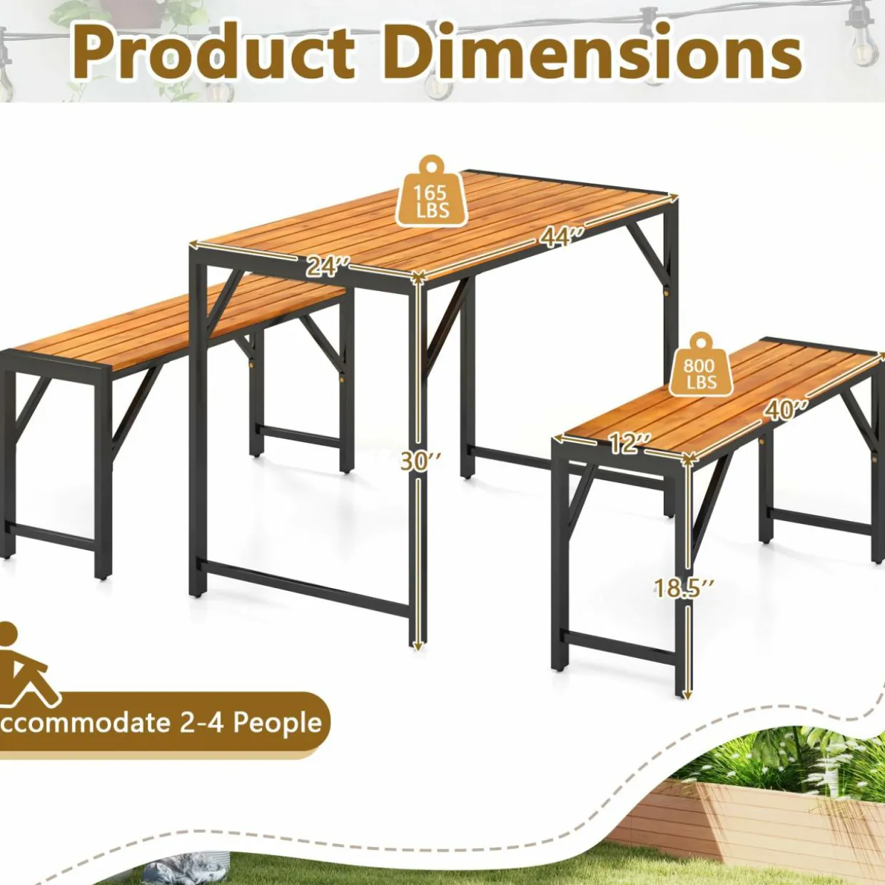 Tangkula 3-Pieces Patio Dining Set for 4 People, Outdoor Picnic Table & 2 Benches