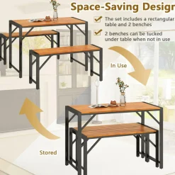 Tangkula 3-Pieces Patio Dining Set for 4 People, Outdoor Picnic Table & 2 Benches