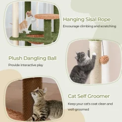 Tangkula Plant Cat Tree, 60 Inch Green Aesthetic Cat Tower with Sisal Scratching Posts
