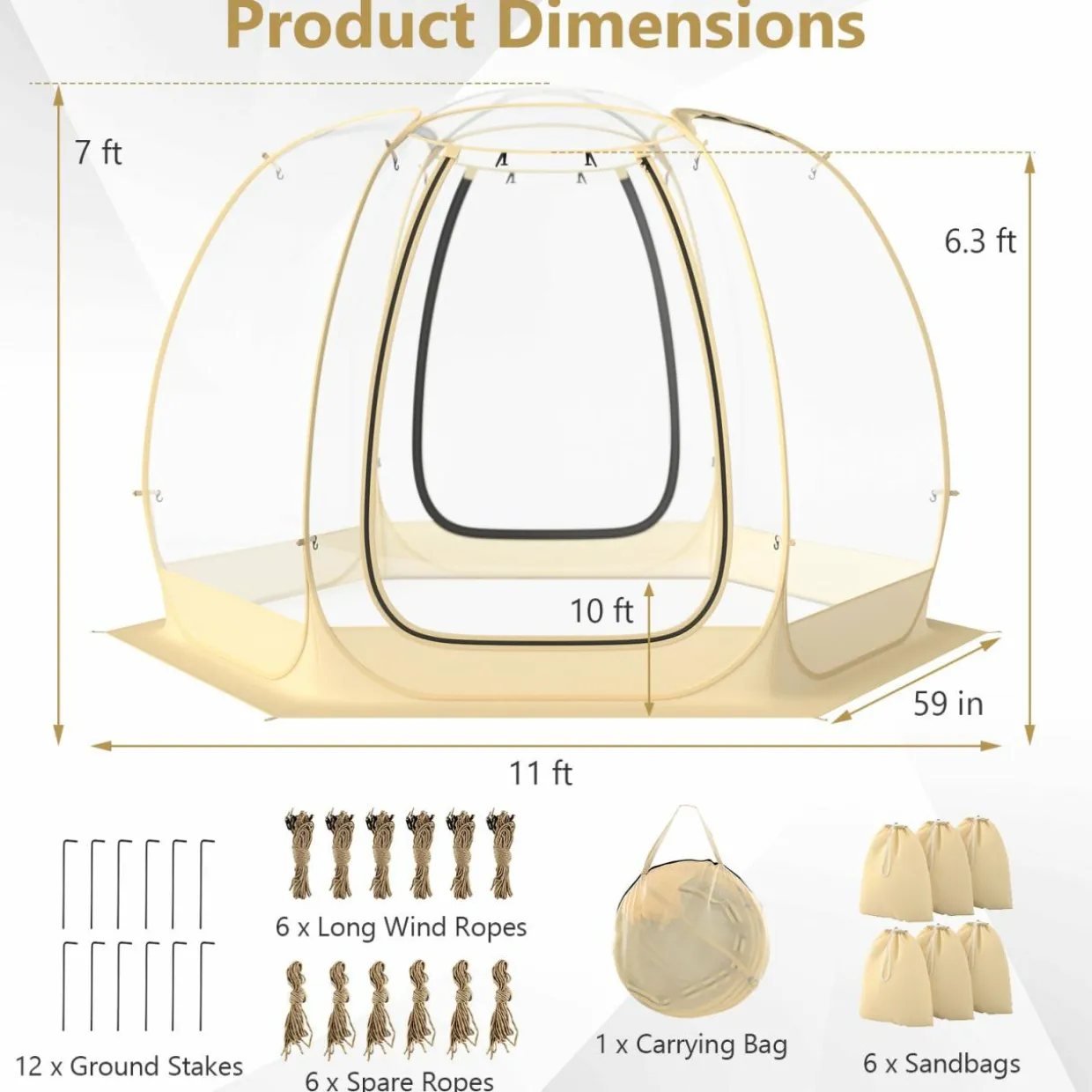 Tangkula Pop Up Bubble Tent, 11x11 Ft Oversize Outdoor Dome Tent for 6-10 People with 12 Stakes