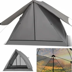 Tangkula Pop Up Camping Tent for 2-3 Person, 360° One-Way See-Through Backpacking Tent with Removable Rainfly