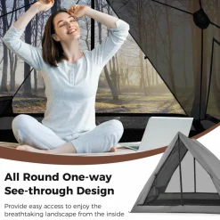 Tangkula Pop Up Camping Tent for 2-3 Person, 360° One-Way See-Through Backpacking Tent with Removable Rainfly