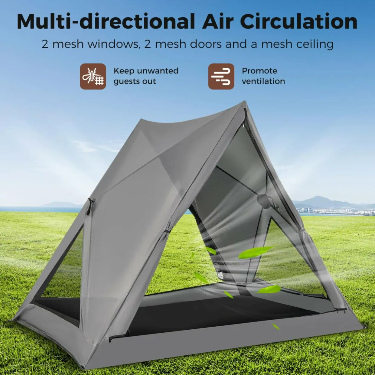 Tangkula Pop Up Camping Tent for 2-3 Person, 360° One-Way See-Through Backpacking Tent with Removable Rainfly
