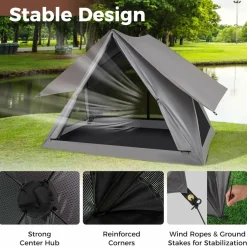 Tangkula Pop Up Camping Tent for 2-3 Person, 360° One-Way See-Through Backpacking Tent with Removable Rainfly