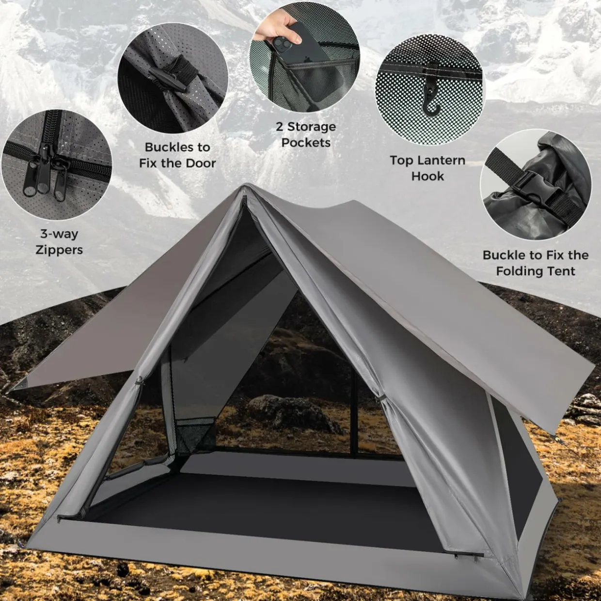 Tangkula Pop Up Camping Tent for 2-3 Person, 360° One-Way See-Through Backpacking Tent with Removable Rainfly