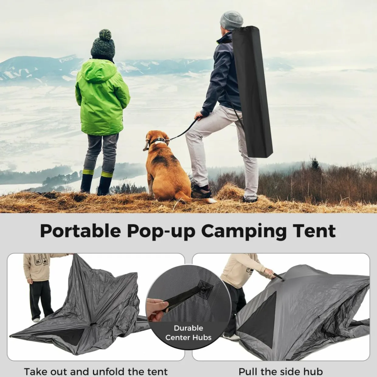 Tangkula Pop Up Camping Tent for 2-3 Person, 360° One-Way See-Through Backpacking Tent with Removable Rainfly