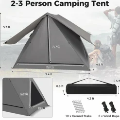 Tangkula Pop Up Camping Tent for 2-3 Person, 360° One-Way See-Through Backpacking Tent with Removable Rainfly