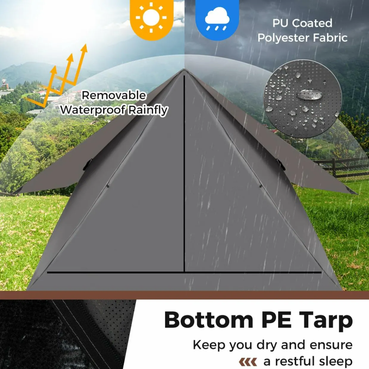 Tangkula Pop Up Camping Tent for 2-3 Person, 360° One-Way See-Through Backpacking Tent with Removable Rainfly