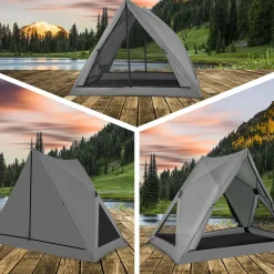 Tangkula Pop Up Camping Tent for 2-3 Person, 360° One-Way See-Through Backpacking Tent with Removable Rainfly