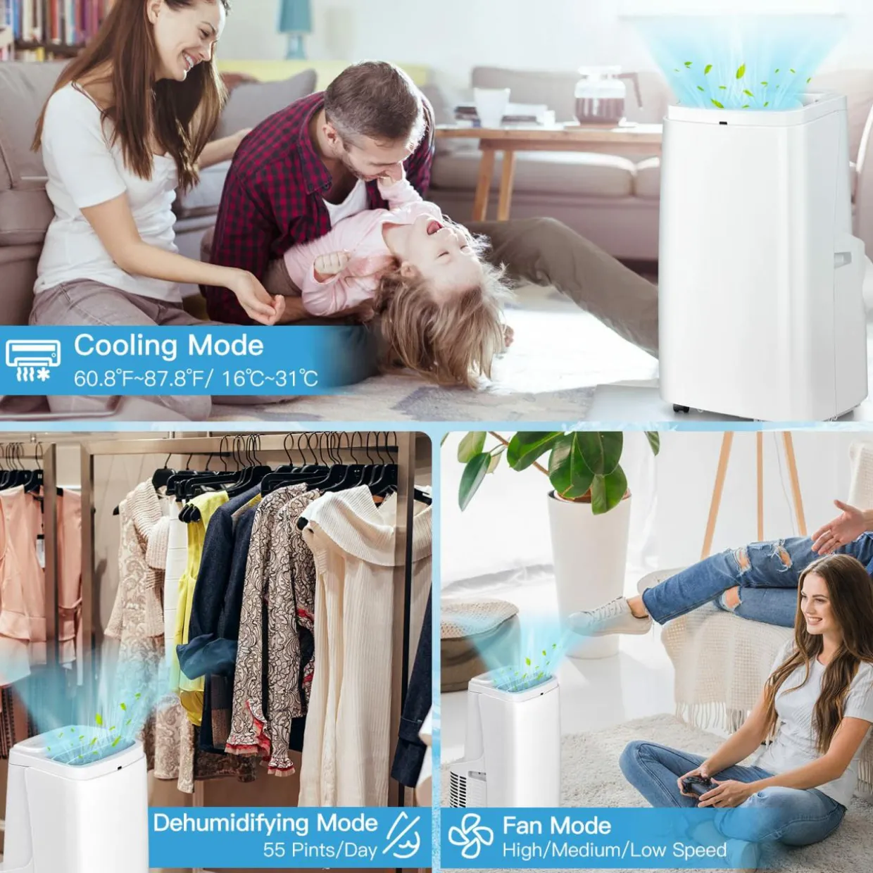 Tangkula Portable Air Conditioner 9000 BTU, 3 in 1 Air Cooler with Fan & Dehumidifier