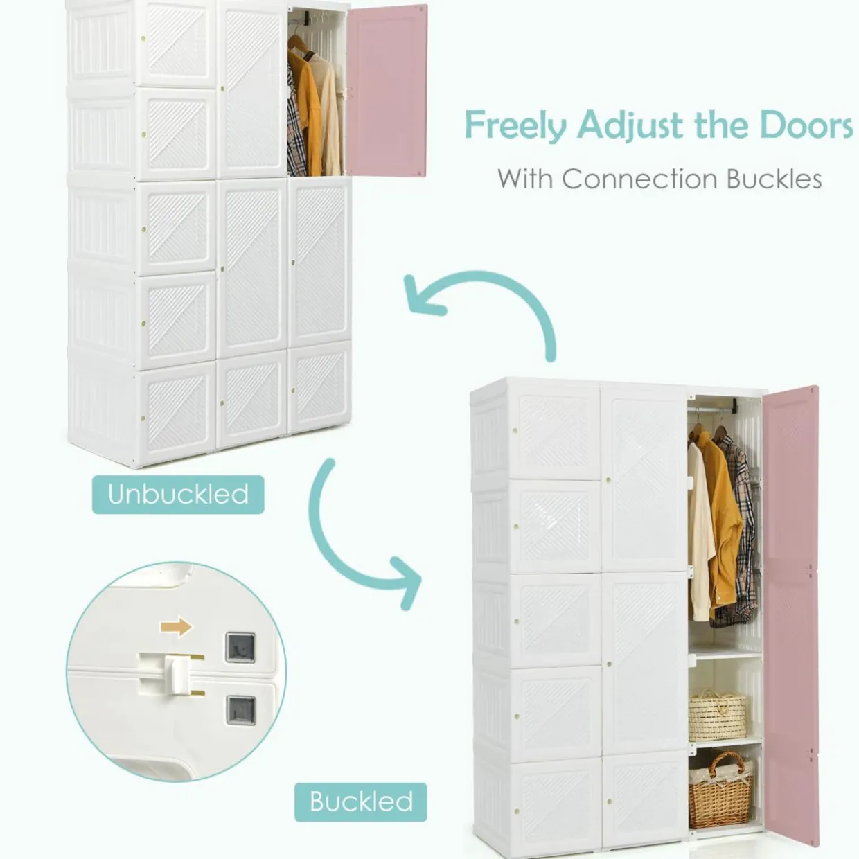 Tangkula Portable Closet Wardrobe, Foldable Clothes Organizer with Cubby Storage, Hanging Rods