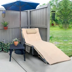 Tangkula 4-Position Folding Chaise Lounge Chair, Tri-Fold Portable Chaise Lounge Chair with Mattress, Pillow, Side Pocket