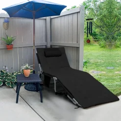 Tangkula 4-Position Folding Chaise Lounge Chair, Tri-Fold Portable Chaise Lounge Chair with Mattress, Pillow, Side Pocket