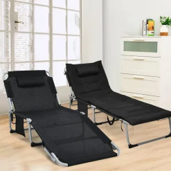 Tangkula 4-Position Folding Chaise Lounge Chair, Tri-Fold Portable Chaise Lounge Chair with Mattress, Pillow, Side Pocket