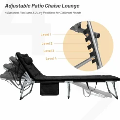 Tangkula 4-Position Folding Chaise Lounge Chair, Tri-Fold Portable Chaise Lounge Chair with Mattress, Pillow, Side Pocket