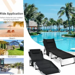 Tangkula 4-Position Folding Chaise Lounge Chair, Tri-Fold Portable Chaise Lounge Chair with Mattress, Pillow, Side Pocket