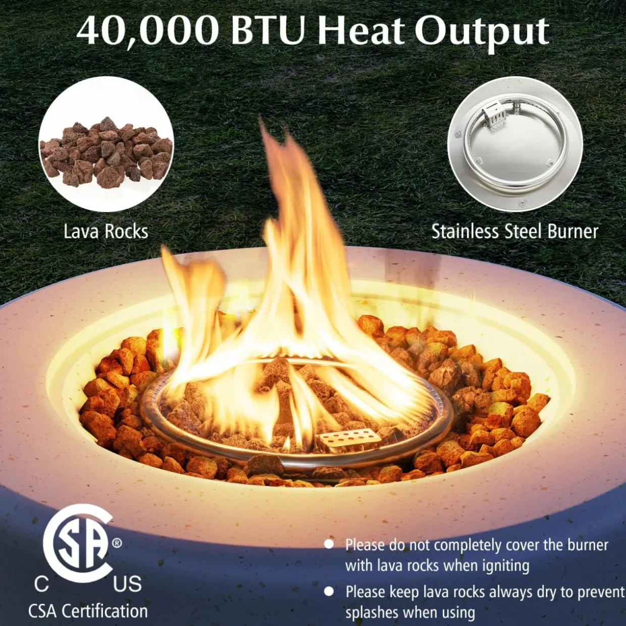 Tangkula Propane Fire Pit Table Set, 25.5