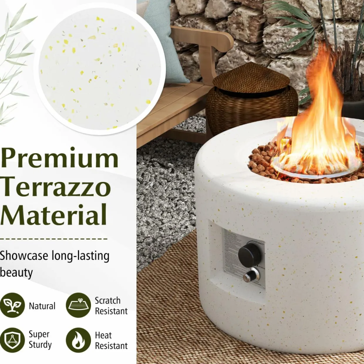 Tangkula Propane Fire Pit Table Set, 25.5